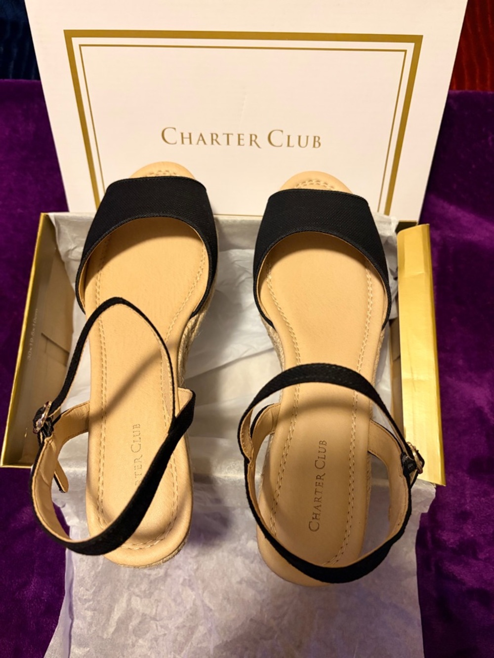 Charter Club Black Espadrille Wedge Sandals with Ankle Strap - Picture 2 of 4